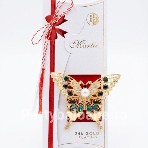 Mărțișor Broșă Fluture Placată cu Aur (5.5 cm) în Cutie Cadou Premium Broșă mărțișor în formă de fluture
