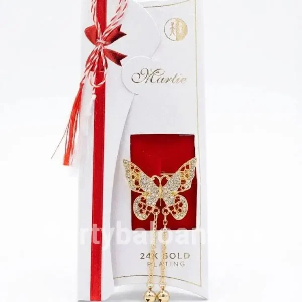 Mărțișor Broșă Fluture Statement Placată cu Aur 24K