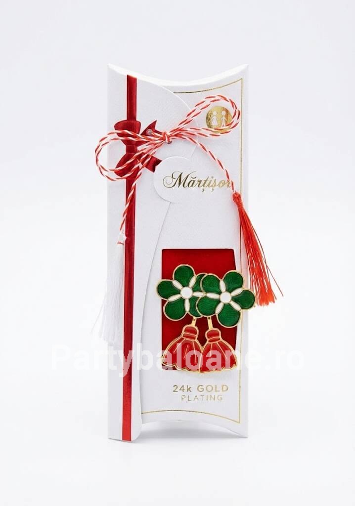 Mărțișor Broșă Placată cu Aur 24K – Flori de Primăvară cu Email și Ciucuri (4 cm) – Cadou Premium Martisor brosa de lux placata cu aur 24k model flori cu email si ciucuri mobili dimensiune 4 cm