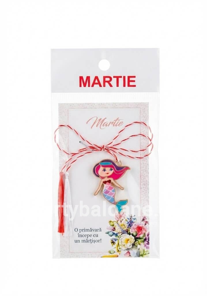 Mărțișor Broșă Sirena Metalică cu Șnur Tradițional și Ambalaj Festiv – Cadou Elegant de 1 Martie
