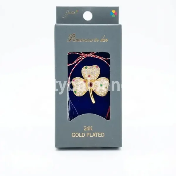 Mărțișor Premium Broșă Trifoi – Placat Aur 24K și Cristale – Cadou Norocos 1 Martie Brosa martisor trifoi norocos placata cu aur 24K si cristale in cutie premium Jolie