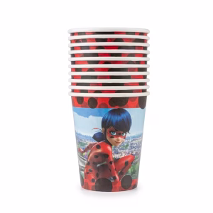Pahare Party Miraculous Buburuza – Set 10 Bucăți Carton 200 ml Două pahare din carton pentru petreceri