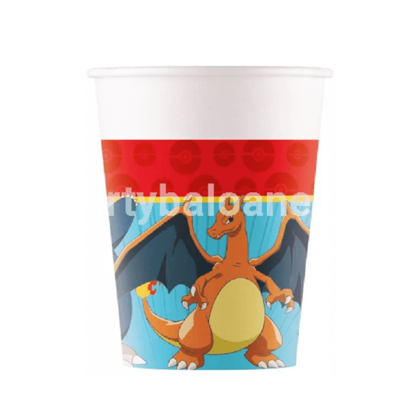 Pahare Party Pokémon (Set 8 buc) - Accesorii Masă 200ml Pikachu Set 8 pahare party din carton cu imprimeu Pokémon Pikachu capacitate 200 ml pentru aniversari copii.