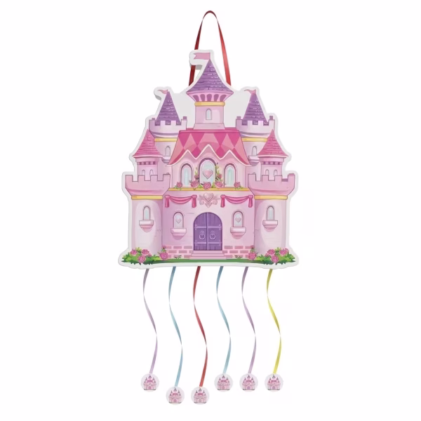 Pinata Castel Prințese Pliabilă (45x38 cm) Joc Petrecere Fete Pinata pliabila din carton in forma de castel pentru petreceri fete. Design de basm in culori pastelate roz si mov