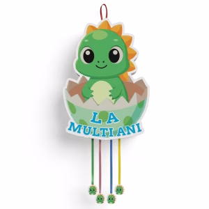 Pinata Dinozaur Pliabilă La Mulți Ani (48x35 cm) Joc Petrecere Copii Pinata pliabila din carton pentru petreceri copii. Imaginea ilustreaza un pui de dinozaur verde