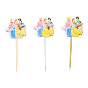 Set 10 Toppere Tort si Briose Printesele Disney (Bambus) Un set de mini toppere din carton fixate pe bete din bambus pentru briose