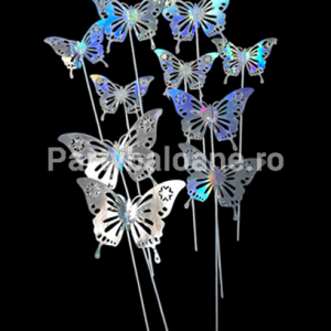 SET 10 TOPPERE PENTRU TORT – FLUTURI ARGINTII HOLOGRAMA