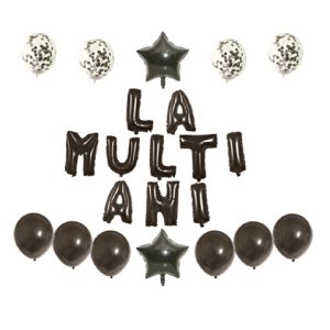 SET 12 BALOANE CU BANNER LA MULTI ANI - NEGRU