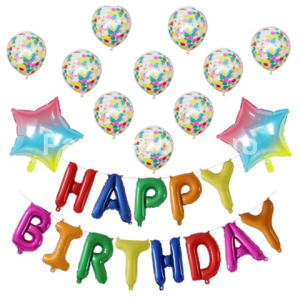 SET 12 BALOANE SI BANNER HAPPY BIRTHDAY MULTICOLOR