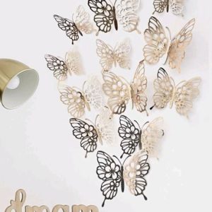 SET 12 FLUTURI DECORATIVI 3D METALICI ROSE GOLD