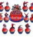 Set 13 Toppere Pentru Tort Si Briose Tematica Erou Actiune Model 2 Set format din 12 toppere mici pentru briose si un topper mare Happy Birthday pentru tort cu figurina erou de actiune in costum rosu cu albastru