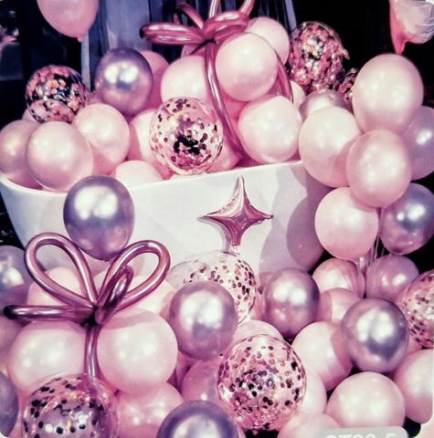 Set 25 Baloane Lila Chrome , Roz , Transparente Cu Confetti Roz Si Baloane Modelaj Lila Chrome SET 25 BALOANE LILA CHROME