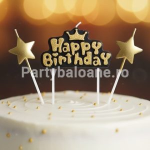 SET 3 LUMANARI TORT - HAPPY BIRTHDAY SI STELE AURII