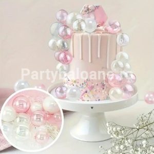 Set 32 Toppere Tort Cascadă Bile Bule de Săpun | Decor Fete (TOP 111) Set premium de 32 bile din plastic fara tija pentru decorarea torturilor. Imaginea ilustreaza o cascada spectaculoasa pe un tort roz