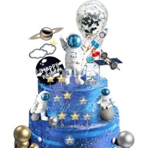 Set 34 Toppere Tort 3D Astronauți și Spațiu – Decorațiuni Premium Figurine Plastic Set gigant 34 toppere si decoratiuni tort 3D cu 3 figurine astronauti plastic