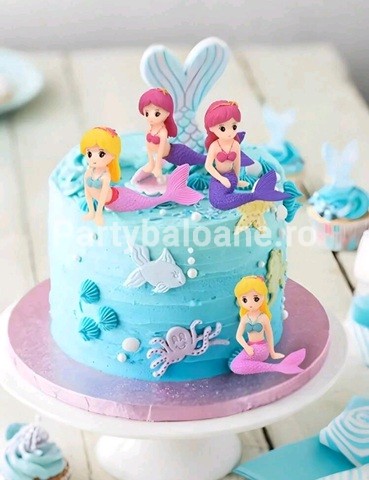 Set 4 Toppere 3D Pentru Tort, Figurine Sirena Set 4 Toppere 3D pentru Tort
