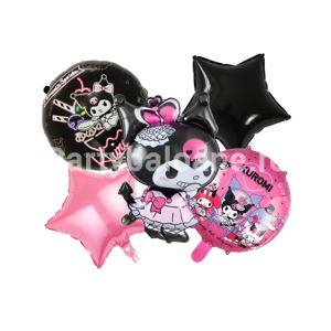 SET 5 BALOANE FOLIE HELLO KITTY SANRIO KUROMI - NEGRU SI ROZ