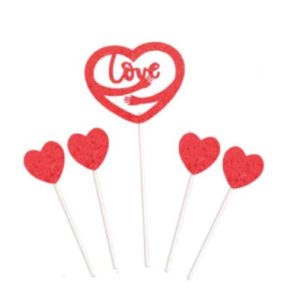 Set 5 Toppere Tort Carton Inimi Rosii (Red Hearts