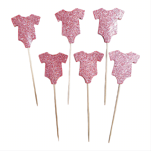 Set 6 Toppere Decorative Body Roz Glitter (Toppere Briose) 12 cm Un set de 6 scobitori decorative pentru briose si candy bar