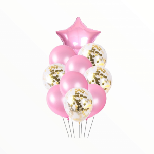 SET 9 BALOANE FOLIE SI LATEX CU STEA ROZ