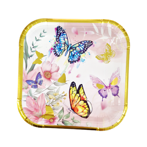 SET FARFURII PATRATE CU FLUTURI 18 CM