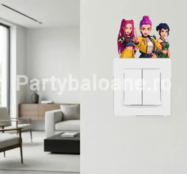 Sticker Întrerupător K-Pop Demon Hunters – Abțibild Decorativ 10x8cm Sticker decorativ pentru intrerupator cu grafica tematica K-Pop Demon Hunters