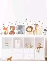 STICKER DECORATIV PENTRU PERETE ANIMALUTE SAFARI CU STELUTE SI LUNA 130CMx50CM