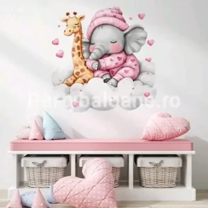STICKER DECORATIV PENTRU PERETE - ELEFANTEL CU GIRAFA COD 443