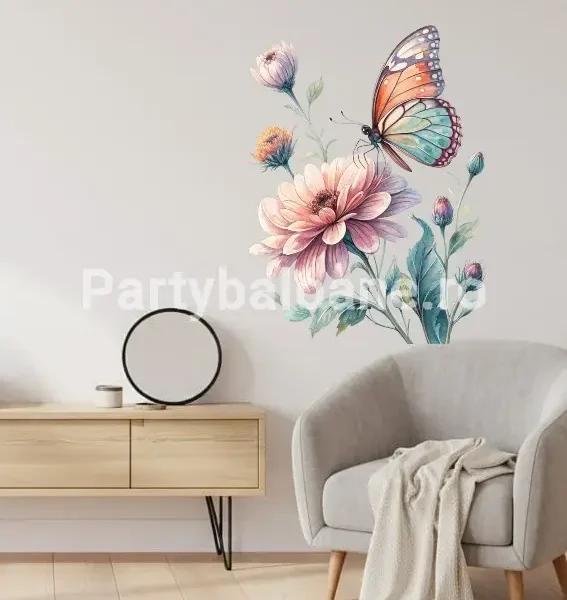 STICKER DECORATIV PENTRU PERETE - FLORI CU FLUTURE COD 473B