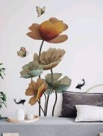 STICKER DECORATIV PENTRU PERETE - FLORI DE LOTUS CU FLUTURI SI PESTI COD 221B - imagine 2