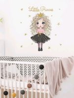STICKER DECORATIV PENTRU PERETE - LITTLE PRINCESS CU STELUTE AURII 60 CM x 60 CM