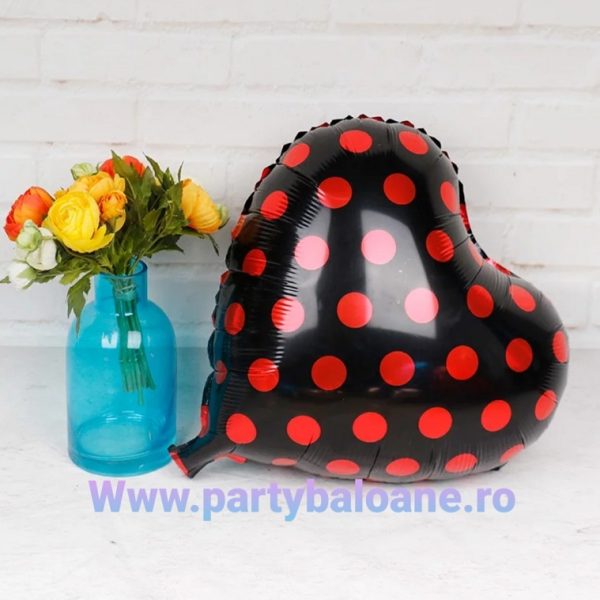 BALON FOLIE INIMA NEAGRA CU BULINE ROSII 45 CM