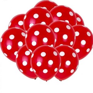 SET 10 BALOANE POLKA , ROSU CU BULINE ALBE , 30 CM