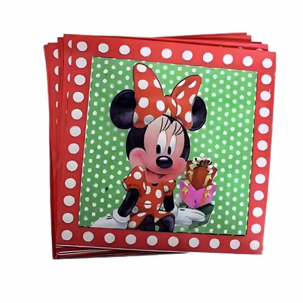 Șervețele Party Minnie Mouse – Set 20 Bucăți Decor Masă (Buline) Un teanc de șervețele de masă pătrate din hârtie pentru petreceri
