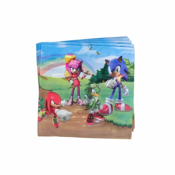 Șervețele Party Sonic – Set 20 Bucăți Decor Masă 33x33 cm (Gaming) Un set de șervețele de masă pătrate din hârtie pentru petreceri