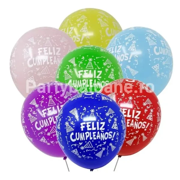 Set 10 Baloane Latex „Feliz Cumpleaños” (La Mulți Ani) – Multicolor