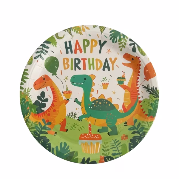 Set 10 Farfurii Carton Petrecere Dinozauri Happy Birthday