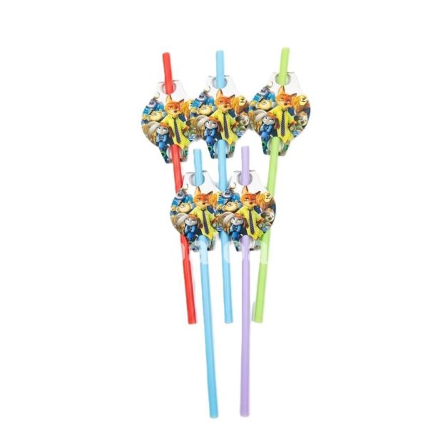 Set 10 Paie Petrecere Zootopia – Accesorii Colorate Băuturi Aniversare Copii Set de 10 paie din carton ecologic pentru petrecerea copiilor