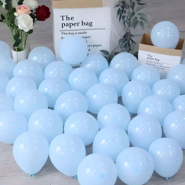Set 100 Baloane Latex Albastru Macaron (Bleu Pastel Baby Blue) 30 cm Grup de baloane din latex de 30 cm