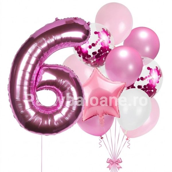 Set 12 Baloane Aniversare Cifra 6 Roz Fucsia 100 cm Set 12 baloane pentru aniversarea de 6 ani fete