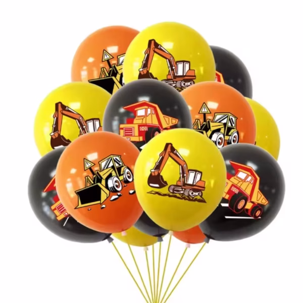 Set 12 Baloane Latex Mașini Construcții (30 cm) Tematică Șantier Buchet din 12 baloane latex umflate