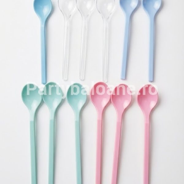 Set 12 Lingurițe Desert din Plastic – Culori Pastelate Mixte