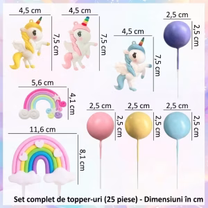 Set 25 Toppere 3D Decor Tort Unicorni