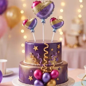 Set 3 Lumânări Tort Inimi Metalizate 3D – La Mulți Ani Set de 3 lumanari pentru tort in forma de inimi metalizate cu efect tip balon 3D. Inima centrala de 14 cm are mesajul La Multi Ani