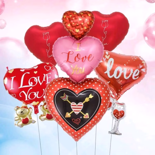 Set 4 Baloane Folie Inimi Roșii I Love You – Decor Romantic Gigant Un set romantic de 4 baloane din folie în formă de inimi roșii
