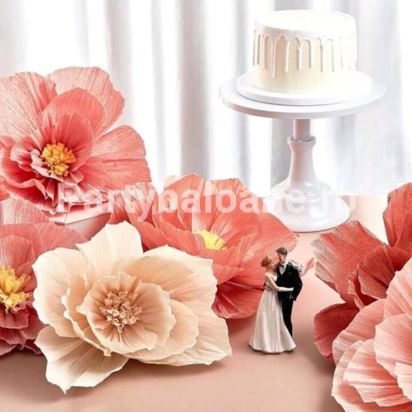 Set 4 Flori Hârtie Mătase Alb & Roz (25-30 cm) - Decor Nuntă & Botez Set 4 flori mari hartie de matase culori alb si roz 25-30 cm pentru decoratiuni nunta botez petrecere