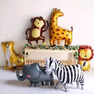 Set 6 Baloane Folie Animăluțe Safari – Decor Petrecere Junglă (Gigant) Un set de 6 baloane din folie metalizată pentru petreceri