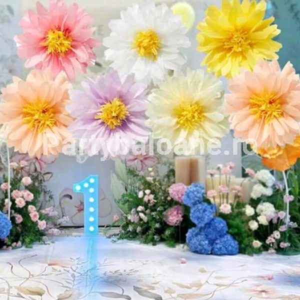 Set 6 Flori Hârtie Mătase Culori Pastel (20 cm) - Decor Nuntă & Botez Set 6 flori mari hartie de matase culori pastelate 30 cm pentru decoratiuni nunta botez petrecere
