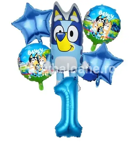 Set 6 Baloane Folie Familia Bluey Cu Cifra 1 Albastra 100 Cm Set 6 Baloane Folie Familia Bluey cu Cifra 1 Albastra 100 cm Set 6 baloane din folie metalizata pentru prima aniversare cu personajul Bluey