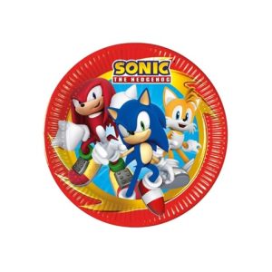 Farfurii Party Sonic (Set 8 buc) - Decor Masă 23cm Gaming Set 8 farfurii party din carton cu imprimeu Sonic the Hedgehog dimensiune 23 cm pentru aniversari copii tematica gaming.